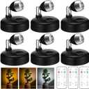 Hortsun 6 Pcs Mini Battery Operated Spotlights with 3 Remote Indoor Plant Wireless LED Spot Lights Rotatable Dimmable Accent Picture Lights for Wall Artwork Painting Display(Black)