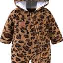 Redair Baby Winter Clothes Baby Onesie Plush Hooded Newborn Outfit Infant Costume for Newborn Boys Girls 0-18 Months (Leopard)