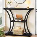 Hoctieon 3 Tier Console Table with Open Wood Shelves, Decorative Entryway Table with Curved Metal Frames, Narrow Sofa Table for Entrance, Living Room, Hallway, Black