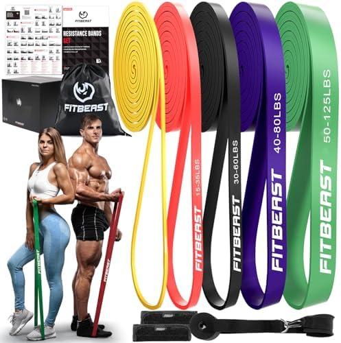 FitBeast Resistance Bands Set, 6 Different Levels, Pull Up Assist Bands for Strength Training, Crossfit, Powerlifting, Muscle Toning, Yoga, Mobility Exercises, Rehabilitation, Full-Body Workout