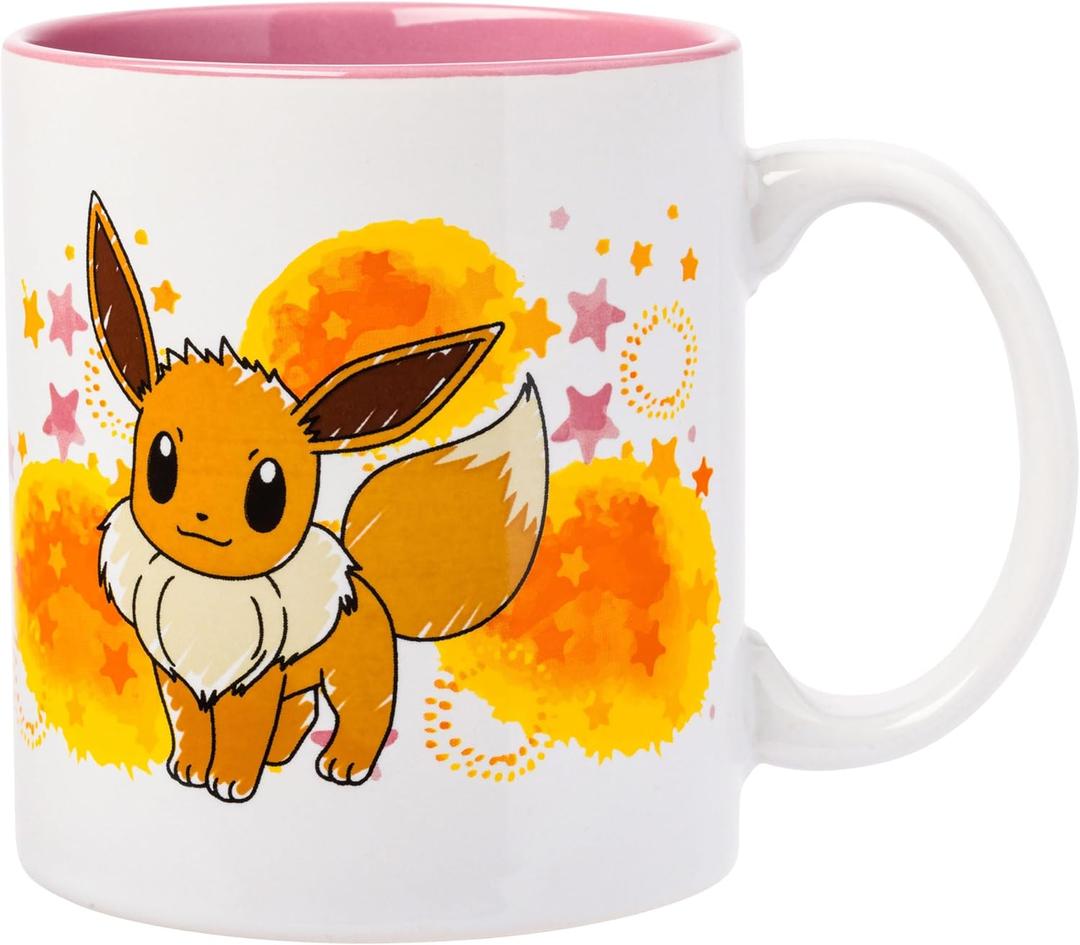 Silver Buffalo Pokemon Eevee Star Splatter Ceramic Mug, 20 Ounces