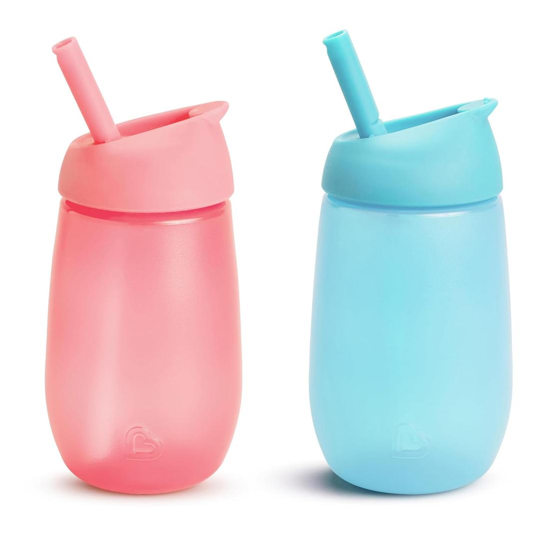 Munchkin Simple Clean Toddler Sippy Cup with Easy Clean Straw, 10 Ounce, 2 Pack, Pink/Blue