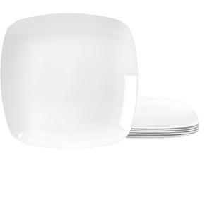 TP 10.5" Melamine Square Dinner Plates, 6-piece Plate Set Unbreakable Serving Dishes for Indoors and Outdoors, Unbreakable Dinner Service for 6 (White)