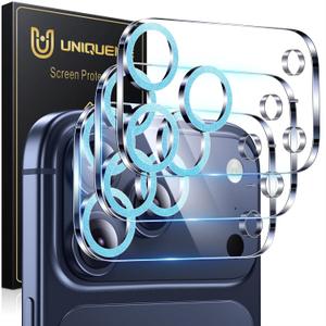 UniqueMe Compatible for 3 Pack iPhone 17 Pro Max Camera Lens Protector - [Drop Protection] [Case Friendly] 9H Tempered Glass Camera Cover Screen [Update New Version] - Glitter Blue