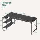 Huuger L Shaped Desk, 63 Inches Computer Desk with Reversible Storage Shelves, Gaming Corner Home Office Writing Study, Metal Frame, Black
