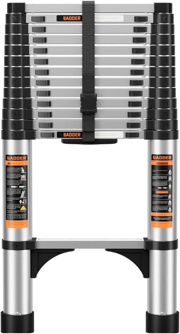 Telescoping Ladder,Aluminum with stabilizer bar,Lightweight Multi-Purpose Extension Ladder,Heavy Duty 330lbs Max Capacity,Collapsible Ladder for RV or Outdoor (12.5FT)