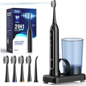 Electric Toothbrush with Water Flosser  3 Sonic Toothbrush Modes & 5 Water Flossing Pressure  Fast Charging & IPX7 Waterproof  Portable Travel Case Included, Gray