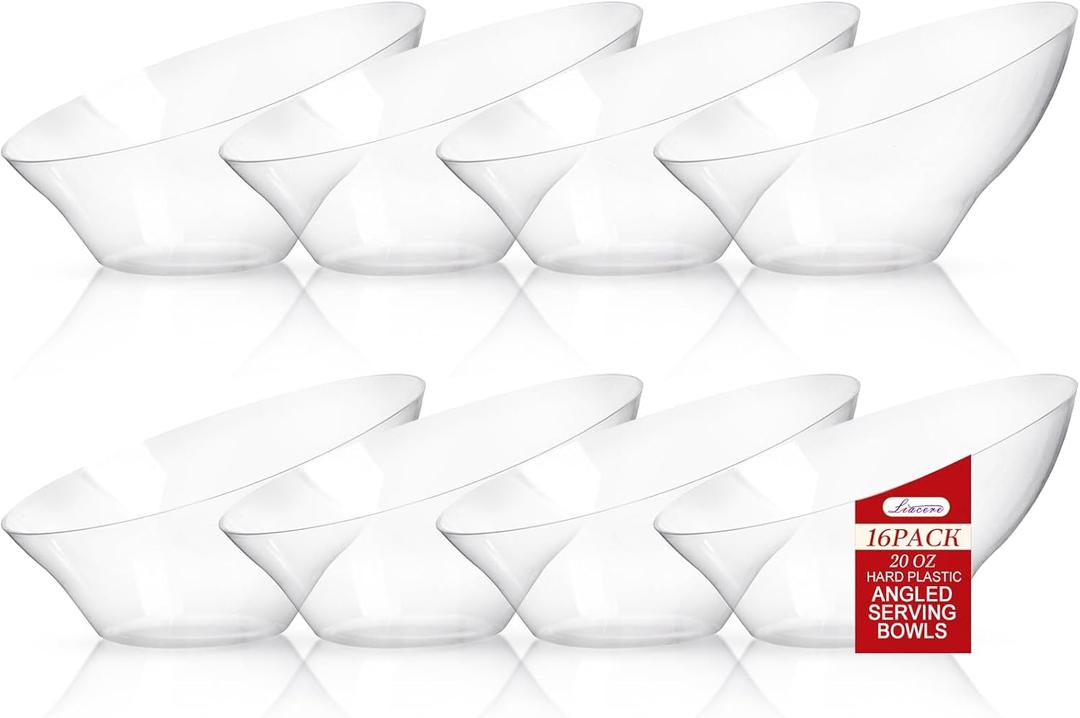 Liacere 16 Pack Clear Plastic Serving Bowls - 20 OZ Clear Disposable Bowls Candy Bowl - Candy Bowl for office Chip,Salad & Fruit - Ideal for Party & Wedding & Halloween 