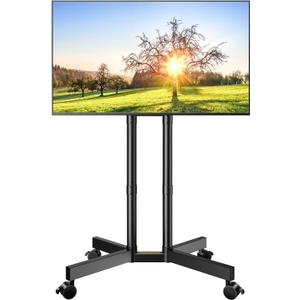 Perlegear Rolling TV Stand, Mobile TV Stand with Wheels for 32-75 inch TVs, Height Adjustable Mobile TV Cart with -15 to +5 Tilt, Rolling Cart for 4K TV Max VESA 400x400mm up to 88lbs, PGTVMC14