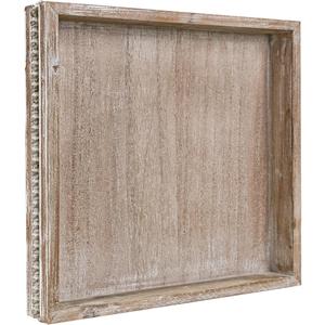 MAONAME Wood Serving Tray, Farmhouse Wooden Tray for Coffee Table, Rustic Square Trays with Beads, Washed White Decorative Trays for Living Room, Kitchen, 12" X 12" X 1.6"