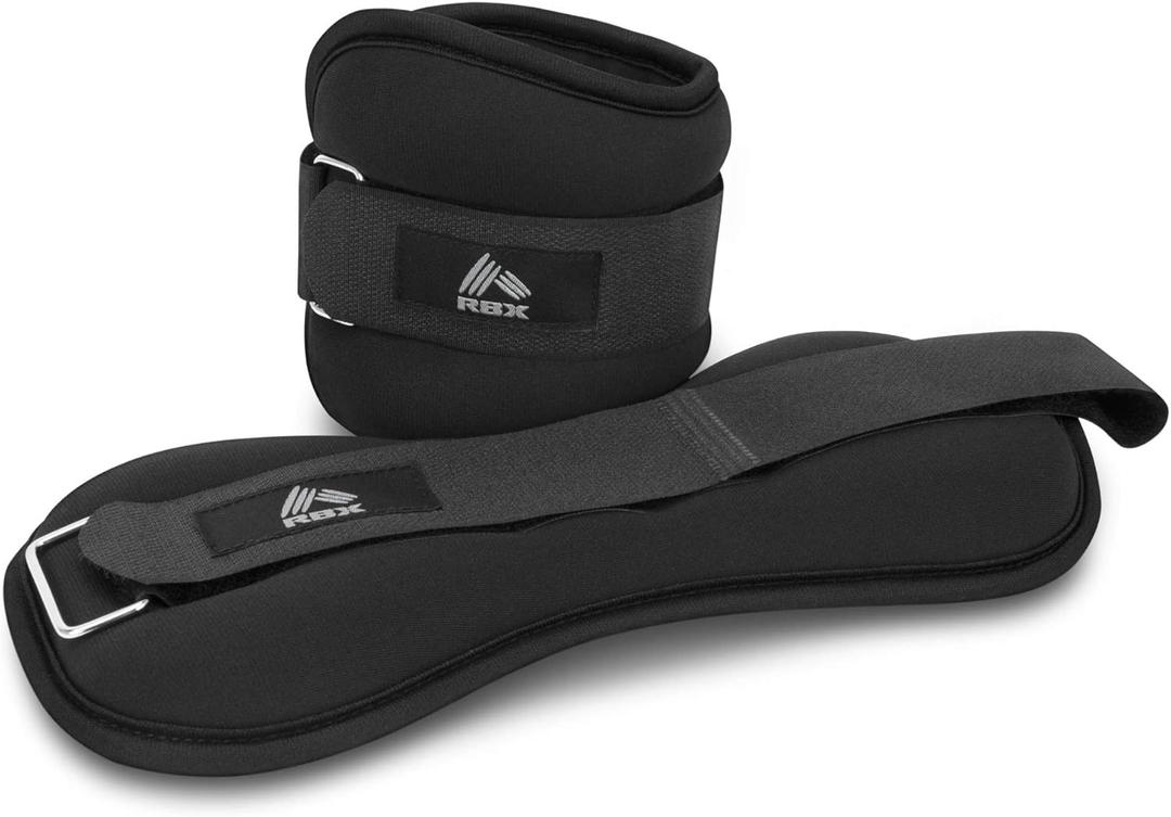 RBX Ankle and Wrist Weights for Women and Men - Velcro Straps, Made for Jogging, Walking, Resistance Training, and Physical Therapy (Set of 2) - Soft Touch Material (2lb (4lb Pair), Black)