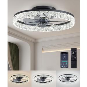Ceiling Fans with Lights and Remote, 19.7" Low Profile Ceiling Fan with Light, 3000-6500K Dimmable, 6 Speeds and Stepless Color Temperature Change for Bedroom, Living Room and Kids Room(Black)