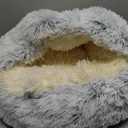 ShinHye Cat Bed Round Plush Fluffy Hooded Cat Bed Cave, Cozy for Indoor Cats or Small Dog beds, Soothing Pet Beds Doughnut Calm Anti-nxiety Dog Bed - Waterproof Bottom Washable (20×20inch, Grey)