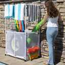 Pool Equipment Holder with Towel Drying Bars, Mesh Rolling Pool Storage Organizer Bin, Extra Large with Towel Hanger, (34.5" W x 25" L x 62.6" H), White Style 418566