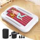 Inflatable Toddler Travel Bed - 60 Inches Portable Toddler Bed for Travel with Safety Sides - Cozy Kids Air Mattress Set with High-Speed Pump & Carry Case - Lightweight & Easy to Inflate(Pink)