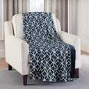 Brookstone Ultra Soft Plush Electric Heated Throw 4-Heat Settings Built-in Remote, Machine Washable, Grey/White Design (Navy/White)