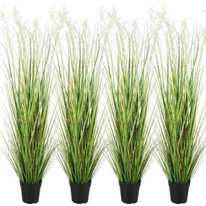 Jexine 4 Pcs 5 ft Tall Artificial Grass Plant Potted Artificial Greenery Floor Plants Faux Pampas Grass Tall in Pot for Housewarming Gift House Garden Bathroom Lobby Outdoor Decoration