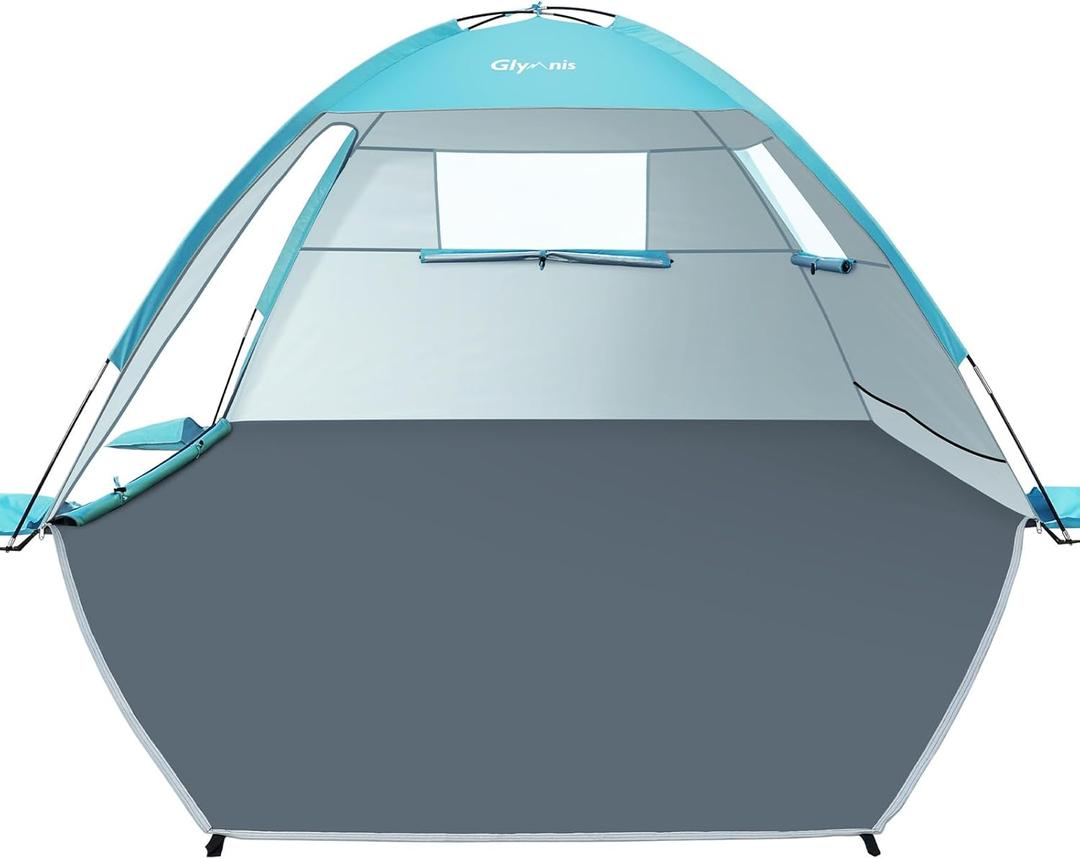 Glymnis Beach Tent Sun Shelter for 3 Person with UPF 50+ UV Protection, Lightweight & Easy Setup Beach Shade Canopy with Vent Windows & Zippered Door - Blue