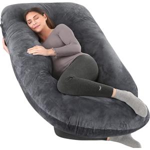 Pregnancy Pillow Full Body 57 Inch Maternity Pillow with Removable Washable Cover-Sleep Support for Legs,Back, Neck, Shoulder, HIPS, Belly for Pregnant Women,Black Grey Velvet Cover