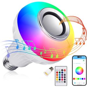Lighting LED+ Color Changing Speaker LED Light Bulb with Remote Control and APP, Soft White, Comes with B22 Socket