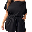 Women's Plus Size Off Shoulder Romper Short Sleeve Drawstring Front Shorts Jumpsuit Tops XL