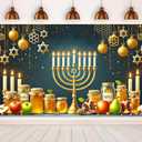 Hanukkah Banner 71 x 43 Inches Jewish Holiday Backdrop Menorah Honey Apple Wall Decor Star of David Festival Banner for Home Synagogue Classroom Celebration Backdrop
