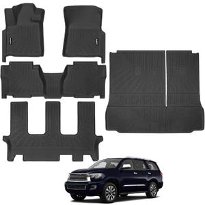 Floor Mats for Toyota Sequoia 2012-2022 (with 2nd Row Bench Seats), Trunk Mat and Backrest Mat All Weather TPE Protector for Toyota Sequoia Accessories (Not for 2nd Row Captain Seats)
