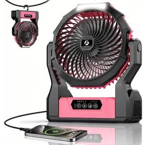 XZK 24000mAh Rechargeable Camping Fan, 64H Runtime Battery Powered Portable Travel Fan with LED Light, Tent Fans for Indoor,Outdoor,Fishing,Jobsite & Hurricane Emergency,Gifts for Men Dad Him,Pink