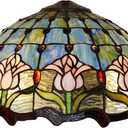 Tiffany Style Tulip Lamp Shade Replacement 16 Inch Wide Victorian Style Stained Glass Blue Pink Lampshade for Table Desk Floor Ceiling Pendant Light Accent Lamp, 8 inches high and 16 inches wide