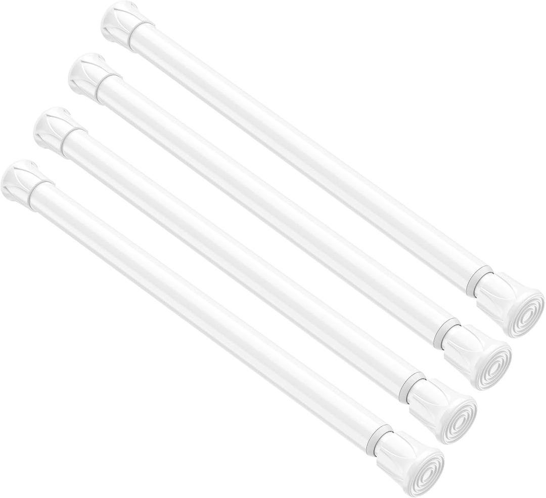 QINGYUN 4 Pack Small Spring Tension Curtain Rod 8 to 12.5 Inch, Thin DIY Tension Rods No Drill for Slim Window Cupboard Closet Sidelights, White