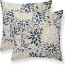 Dahlia Pillow Covers 24x24 Inch Set of 2 Summer Rust Geometric Flower Outdoor Decorative Throw Pillows Farmhouse Navy Blue Pillow Case Linen Square Cushion Cover for Home Sofa Bedroom Living Room