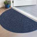 BEQHAUSE Dirt Trapper Door Mat 17" x 30" Half Circle Non Slip Washable Doormats Entrance Rugs Absorbent Welcome Low Profile Floor Mats for Front Back Door and Entryway, Blue (1'5" x 2'6" (Semicircular))