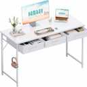 Pamray 47 Inch Small Computer Desk with 3 Drawers for Bedroom Study Writing Home Office Table for Small Spaces White