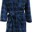 John Christian Men's Fleece Robe Blue Tartan (Large)