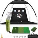 Golf Net, 10x7FT Home Golf Hitting Aids Equipment with Foldable Tri-Turf Mat for Backyard Driving Chipping Swing with Training Target/Balls/Tee for Outdoor Indoor, Gifts for Men Him Dad Boys Golfers