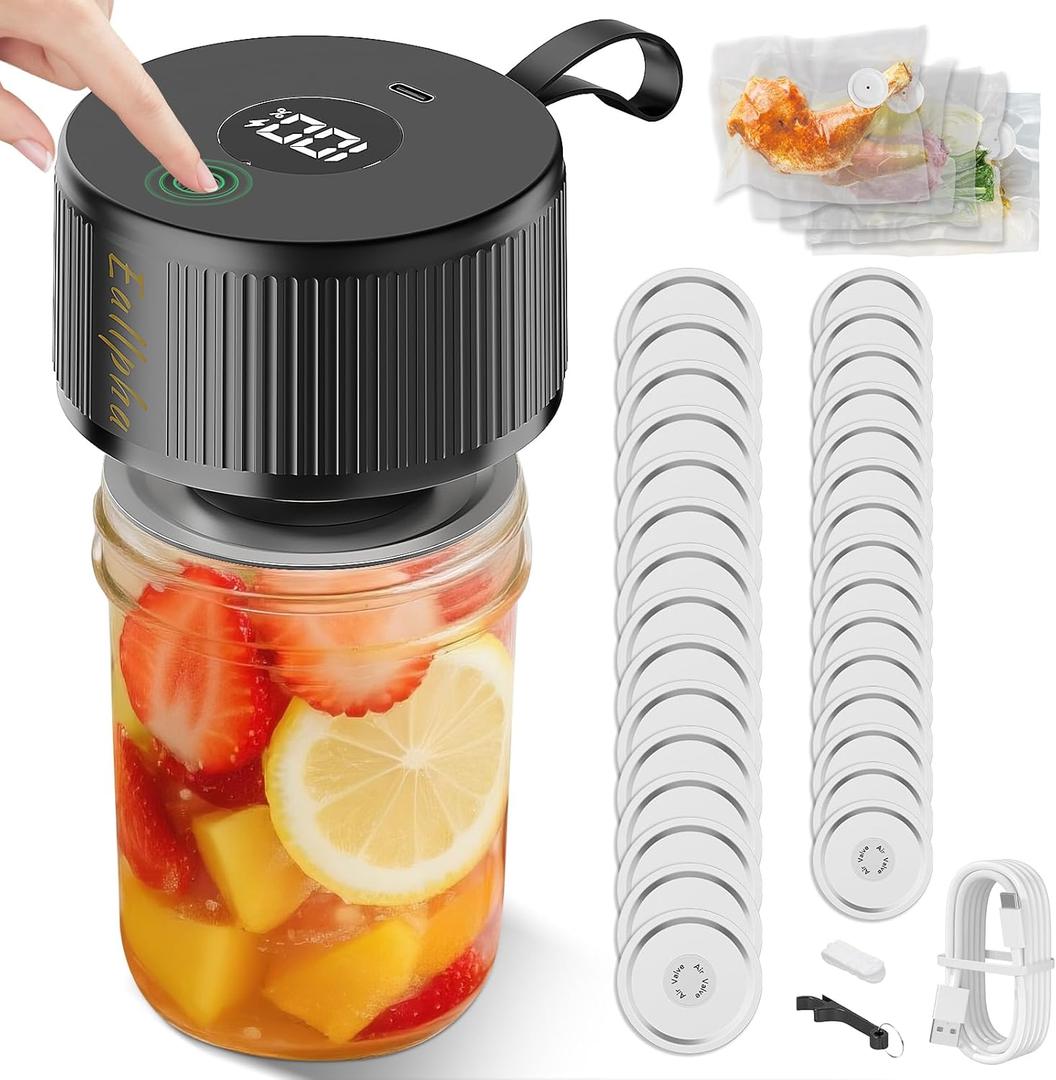 Electric Mason Jar Vacuum Sealer,Upgraded 3-in-1 Handheld Vacuum Sealer for Mason Jars Food Storage Bags & Containers Control,Jars Sealer for Meal Prep Dry Goods & Canning Pickling