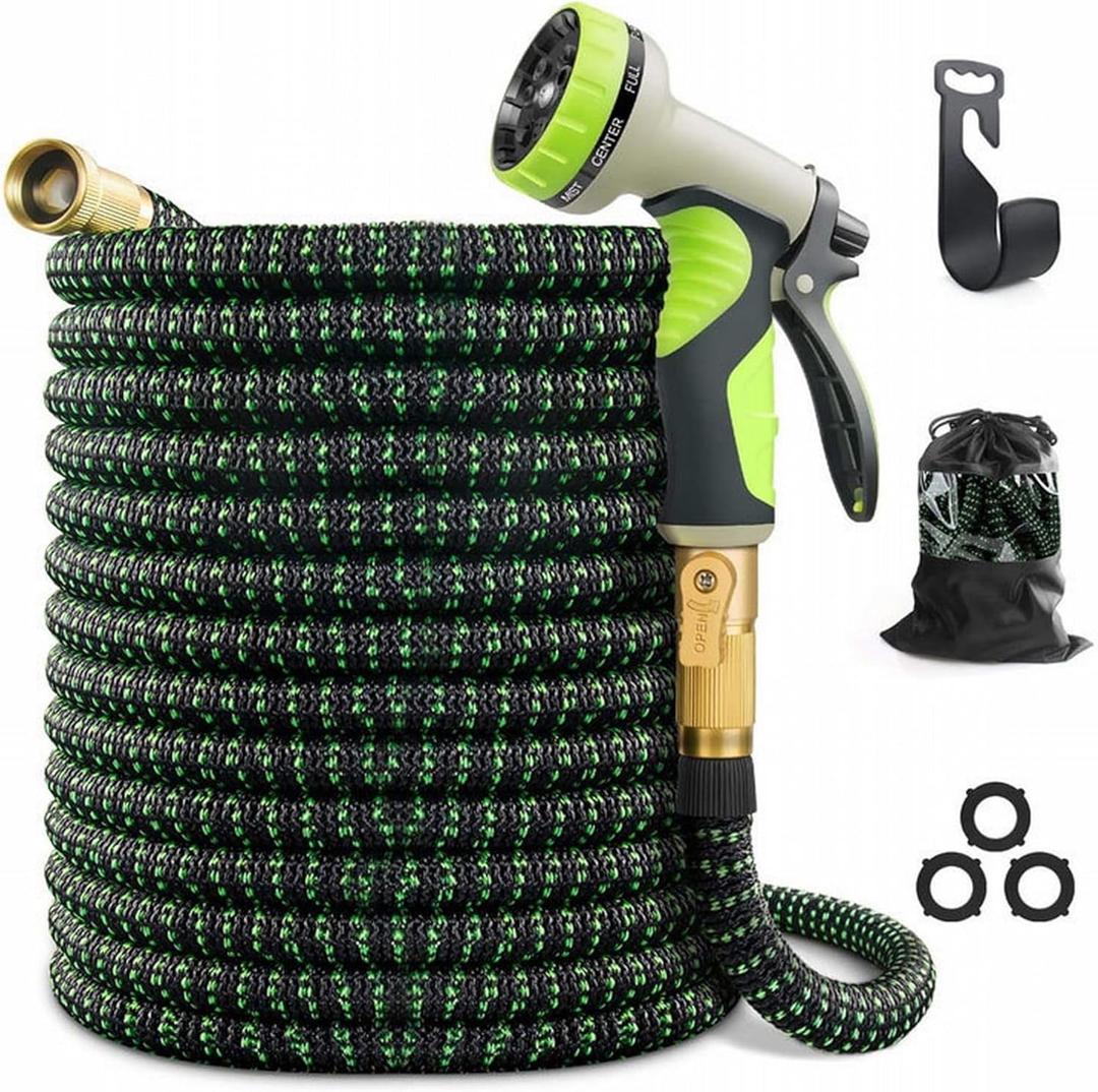 Garden Hose Pipe Spray Gun,High Pressure Anti-Leaking Hose Gun(25FT),9 Adjustable Patterns Garden Hose Nozzle Sprayer with, Suitable for watering plants and lawns, Green, 25FT