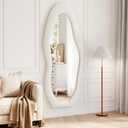 56"x24" Irregular Wavy Mirror, Flannel Full Length Mirror with Stand, Wall Mirror for Bedroom, Living Room, Cloakroom, Entryway, Beige