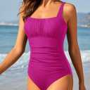 Aqua Eve One Piece Bathing Suit for Women Tummy Control Swimsuit Slimming Vintage Swimwear (Pink, M)