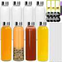 16oz Glass Bottles,Reusable Glass Juice Bottles with Lids and Straws,Set of 8,Clear Glass Water Juicer Containers with Two-types of Lid for Beverage,Smoothies,Milk,Iced Coffee,Tea,Sauces