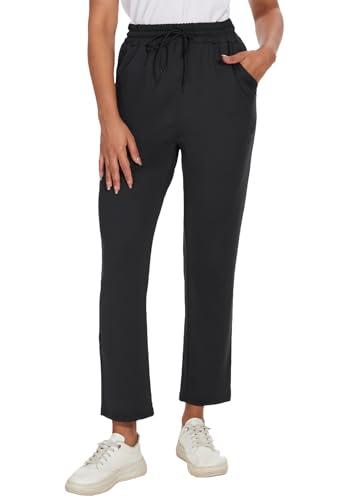 BATHRINS Women's Lightweight 7/8 Casual Pants 4-Way Stretch Ankle Sweatpants with Deep Pockets for Workout Black, M