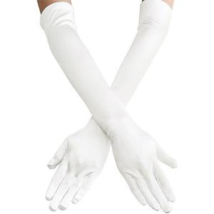 Lansian Long Opera Party Gloves for Women 1920s 20s Satin Gloves Costumes Elbow Length Bridal Evening Dress, 21 inches (Pearl White)
