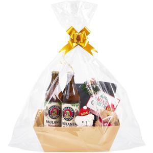 Whdiystella 10 Pcs Thick Kraft Empty Gift Baskets with Handles,10 Bows 10 Bags Empty Gift Baskets 12 * 8.86" for Christmas, Valentines Day, Easter, Birthdays,Wedding Party