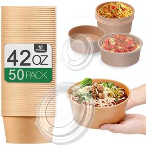 42Oz 50Pcs Large Paper Bowls with Lids, Disposable Soup Serving Bowls Bulk Party Supplies for Hot/Cold Food, Soup (42 OZ)