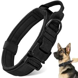 Tactical Dog Collar - Military Dog Collar, Adjustable Heavy Duty Metal Buckle Nylon Collar with Control Handle for Small Medium Large Dogs (Black, XL)
