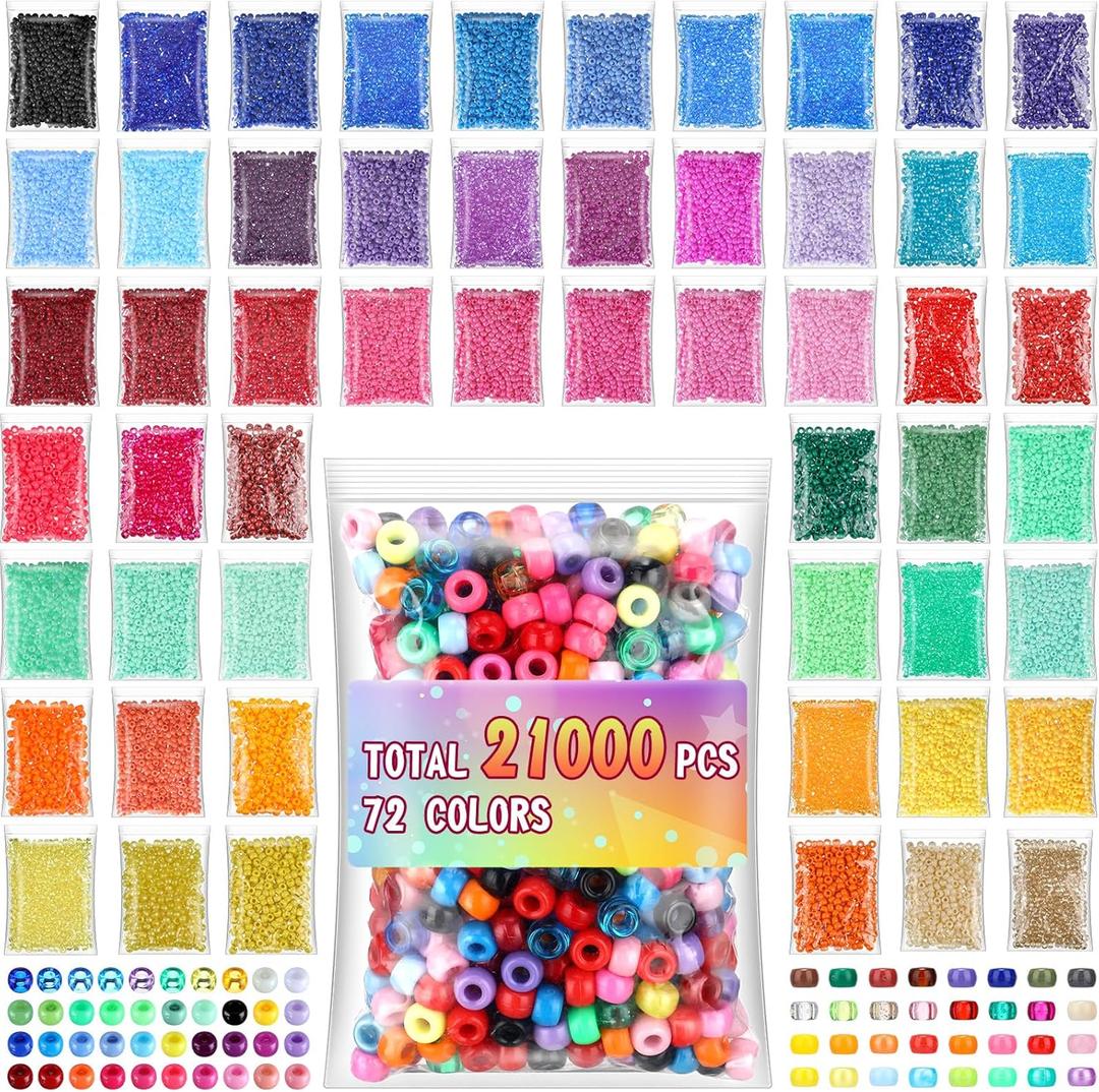21000 Pcs Pony Beads Bulk 6 x 9 mm Plastic Kandi Beads for Bracelet for Multicolor Craft Making Rainbow Necklace Jewelry Key Chain DIY Braids(72 Colors)