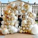 White Gold Balloon Arch Double Stuffed Pearl White Sand Cream Gold Chrome Balloon Garland Kit for Graduation Baptism Birthday Baby Shower Wedding Party Decorations