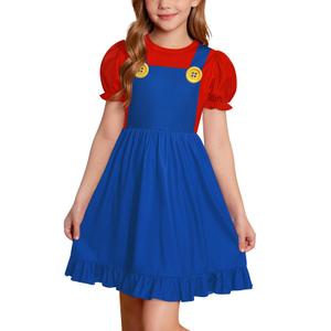 Women, Girls Halloween Ruffled Short Sleeve Cute Dress Crewneck Maryo Casual Graphic Holiday Outfit Hero Blue , XXL