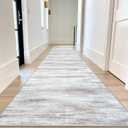 KOZYFLY Modern Abstract Kitchen Runner Rug, 2.6x12 Washable Rug Runner Non-Slip Soft Striped Hallway Runner Rugs, Beige Print Distressed Carpet Runner for Entryway Bathroom Laundry Room Foyer (Beige/Slate Pink)