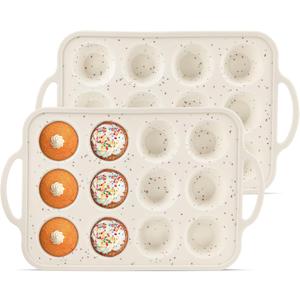 POSOSTO 2Pack Silicone Muffin Pan For Baking With Metal Reinforced Frame, 12 Cup Regular Size Nonstick Cupcake Pan, BPA Free Silicone Muffin Tray, Cupcake Baking Pan Molds for Oven